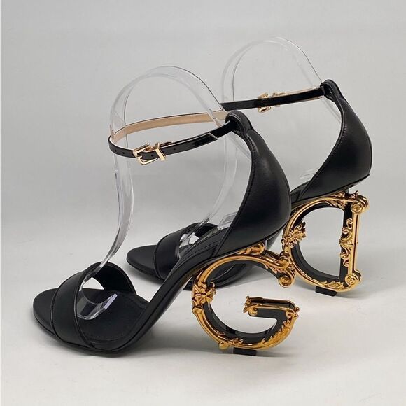 Dolce&Gabbana Sculpted-Heel Baroque DG Leather Sandals size 38 - Picture 7 of 14